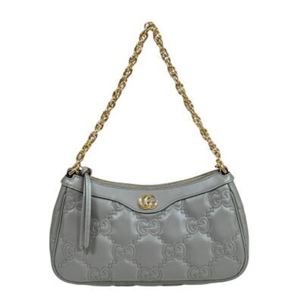 Gucci GG Matelasse Shoulder Bag Leather Gray Chain